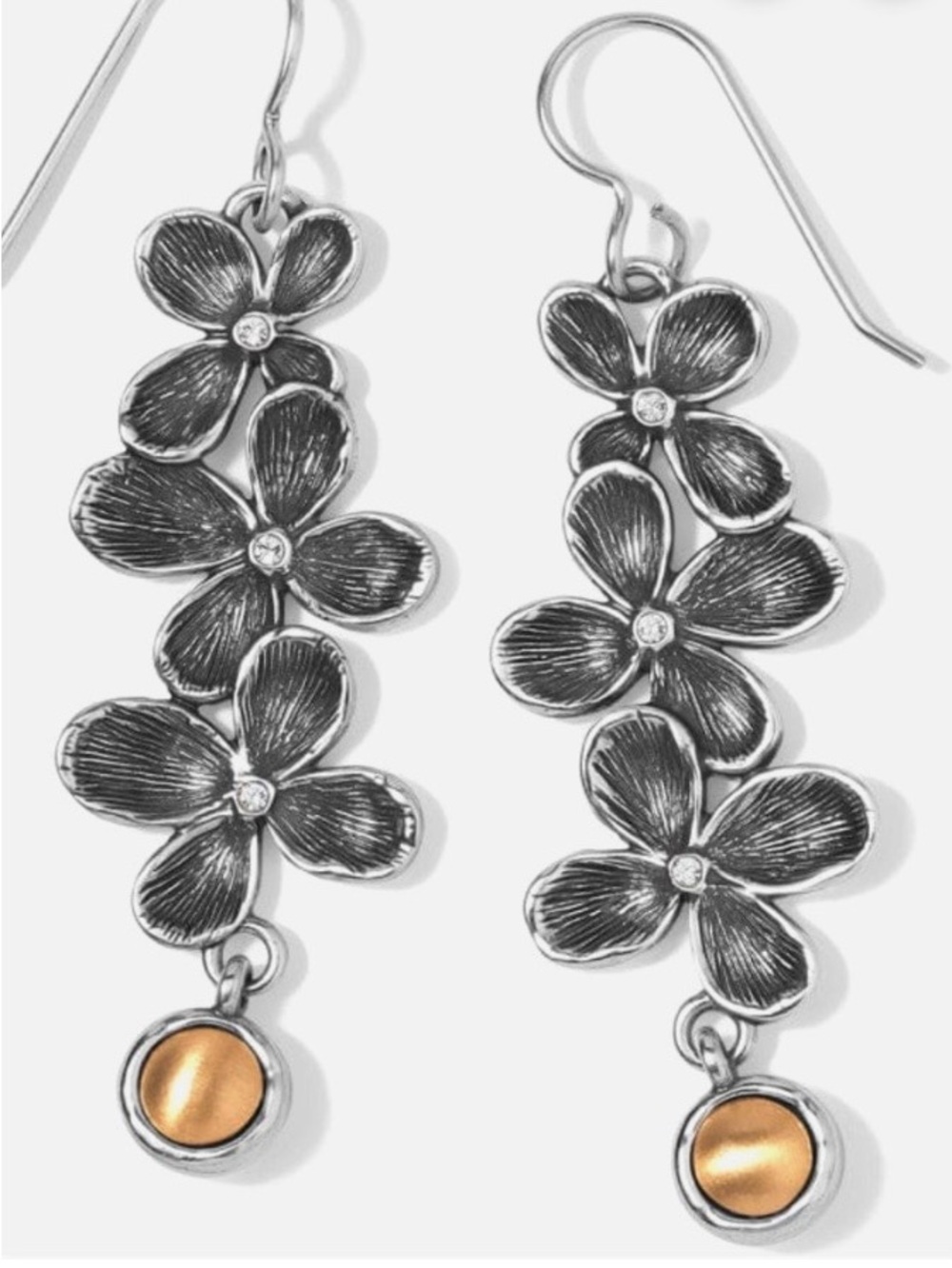 Brighton Everbloom Trio French Wire Silver Floral Earrings with Gold Accents